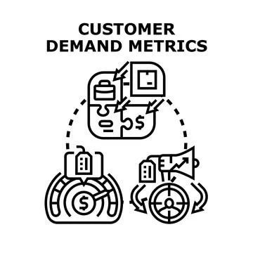 Customer demand metrics analyzing business strategy process Stock Illustration