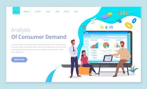 Customer demand website template. Analysts work with purchasing opportunities Stock Illustration
