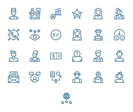 Customer Design Vector Icons featuring 25 Editable Regular Line Style Stock Illustration