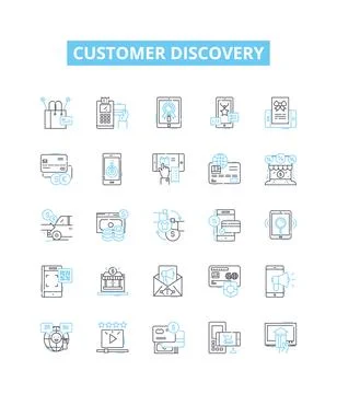 Customer discovery vector line icons set. Research, Insights, Customers Illustrazione stock