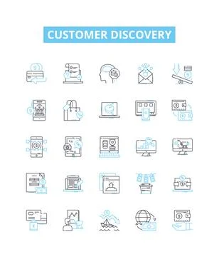 Customer discovery vector line icons set. Research, Insights, Customers Illustrazione stock