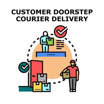Customer doorstep courier package ordering delivery process Ilustração Stock