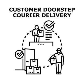 Customer doorstep courier package ordering delivery process Stock Illustration