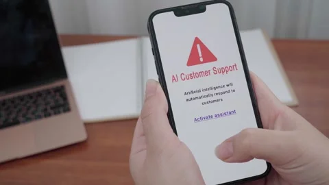 Customer Enabling AI Customer Support Assistant on Mobile App Stock Footage 340965501