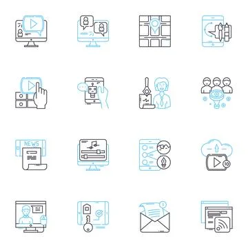 Customer engagement linear icons set. Interaction, Involvement, Participation Stock Illustration