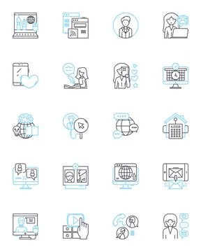 Customer engagement linear icons set. Interaction, Involvement, Participation Stock Illustration