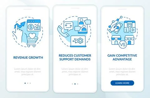 Customer engagement platform importance blue onboarding mobile app screen Stock Illustration