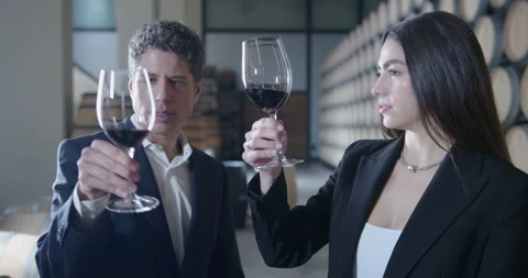 A customer enjoys a wine tasting accompanied by an expert sommelier 库存影片 312928314