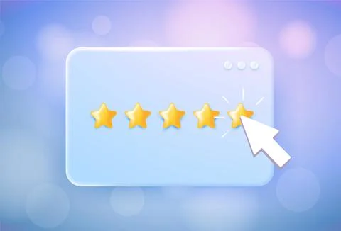 Customer Experience 3d concept. Giving Five Star Feedback review, satisfaction Illustrazione stock