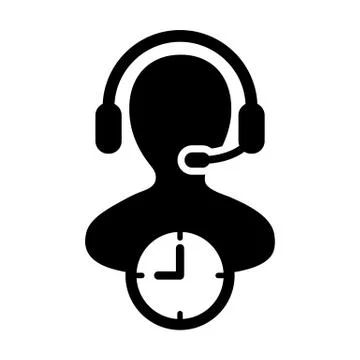 Customer experience icon vector with clock symbol and male customer care support Stock Illustration