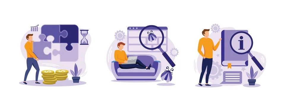 Customer experience. Project delivery, beta testing, user guide, software dev Illustrazione stock