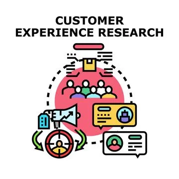 Customer experience research analyzing consumer feedback Illustrazione stock