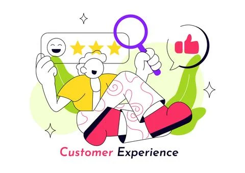 Customer Experience Vector Illustration Featuring Satisfied Client, Five St.. Stockillustratie