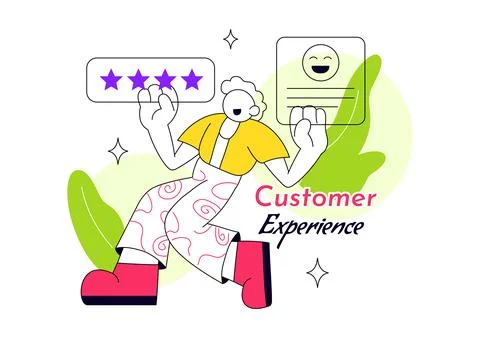 Customer Experience Vector Illustration Featuring Satisfied Client, Five St.. Stockillustratie