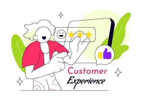 Customer Experience Vector Illustration Featuring Satisfied Client, Five St.. Stockillustratie