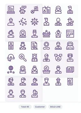 Customer featuring 45 Retina Ready Vector Icons in Bold Line Design Stock Illustration