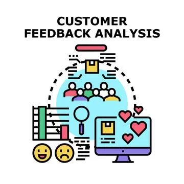 Customer feedback analysis concept evaluating consumer satisfaction Stock Illustration