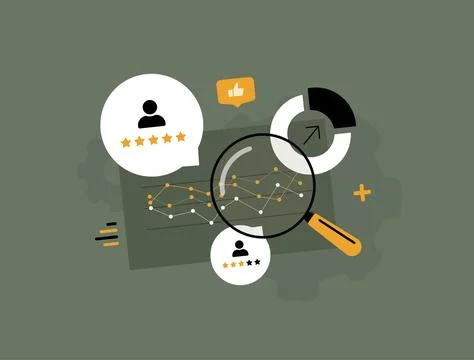 Customer feedback analysis with user sentiment scoring and rating visualization Stock Illustration