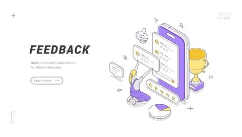 Customer Feedback And Review System Isometric Vector Illustration Banner Te.. 스톡 일러스트