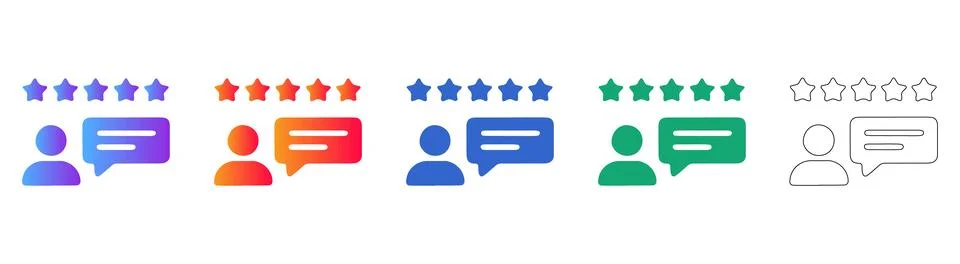 Customer feedback chat bubble star rating icon set Stock Illustration