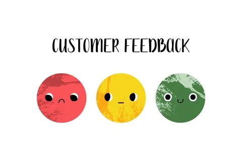 Customer feedback. Client satisfaction assessment. Cute kawaii circle charact Stock Illustration