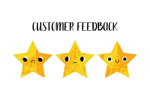 Customer feedback. Client satisfaction assessment. Cute kawaii star character Stock Illustration
