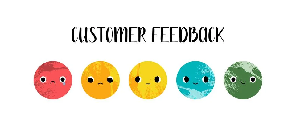 Customer feedback. Client satisfaction assessment. Cute kawaii circle charact Stock Illustration