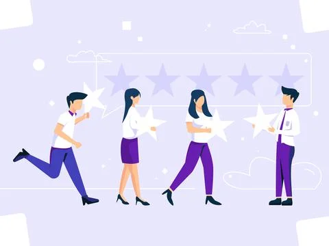 Customer feedback concept. Cooperation between business people brings stars.  Stock Illustration