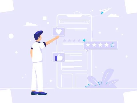 Customer feedback concept. People provide feedback via internet applications. Stock Illustration