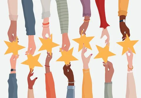 Customer feedback concept. Rating concept. Hand giving a star to another hand. Stock Illustration