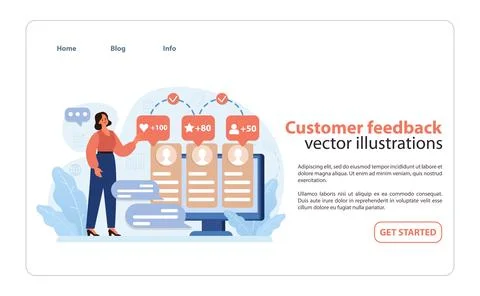 Customer Feedback in Consumer Engagement set. A visual concept of a woman. Stock Illustration