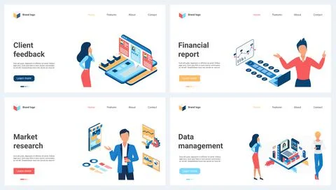 Customer feedback, data management and market research, business development set Stock Illustration