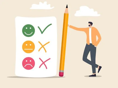Customer feedback with emoticons, user experience or client satisfaction Stock Illustration