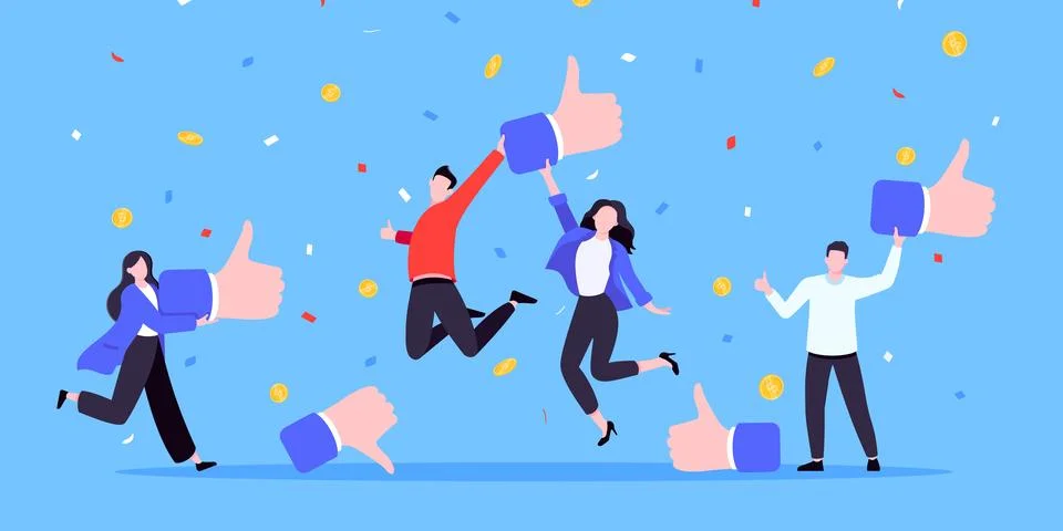 Customer feedback, employee or client satisfaction rating review with good Ilustração Stock
