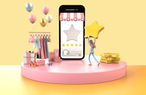 Customer feedback giving five stars 3D illustration Illustrazione stock