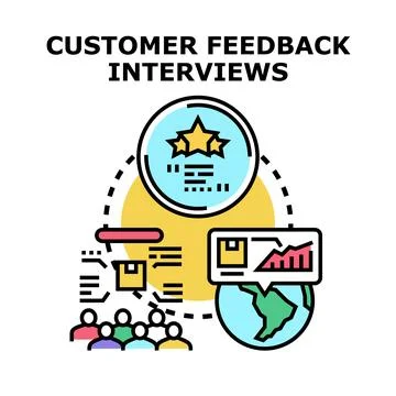 Customer feedback interviews collecting global satisfaction reviews Stock Illustration