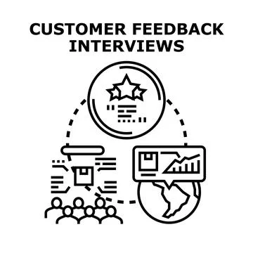 Customer feedback interviews collecting global satisfaction reviews 库存插图