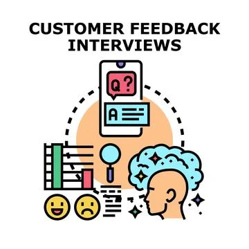 Customer feedback interviews concept for business research Stock Illustration