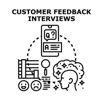 Customer feedback interviews concept for business research Stock Illustration