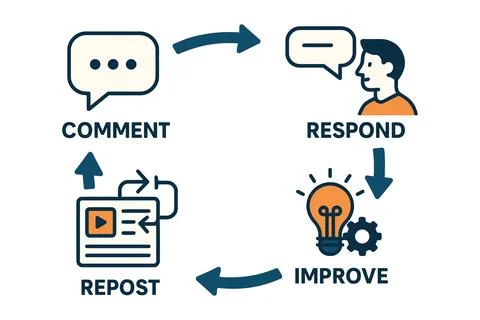 Customer feedback loop for business improvement and engagement cycle Illustration
