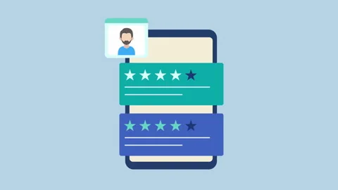 Customer Feedback on Mobile Device with Star Ratings 2d with Alpha Matte Stock Footage 334829476