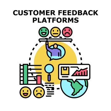 Customer feedback platforms gathering user experience data Stock Illustration