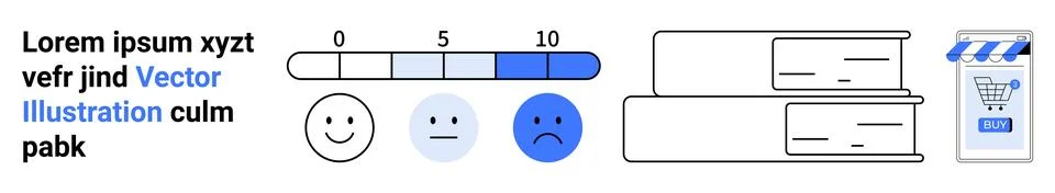 Customer Feedback Rating Scale with Expressive emotions and Shopping Elements Ilustración de archivo
