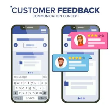 Customer Feedback Rating Vector. Smartphone Vector. Speech Bubbles. Social Media 스톡 일러스트