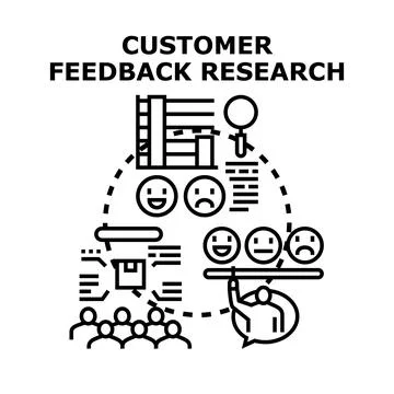 Customer feedback research analyzing experience and satisfaction Stock Illustration