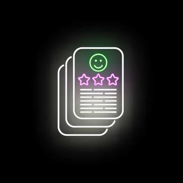Customer feedback review icon with neon glowing effect Illustrazione stock