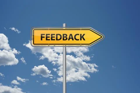 Customer Feedback Signpost Arrow in front of blue sky Stock Illustration