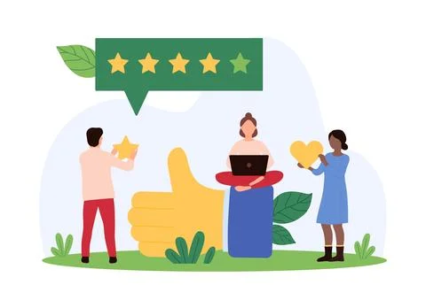 Customer feedback, user experience or client satisfaction, good opinion of tiny 스톡 일러스트