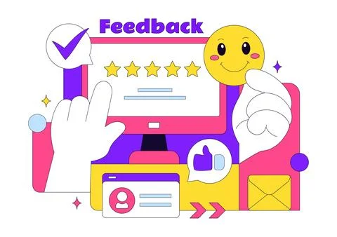 Customer Feedback Vector Illustration With Rating Stars Review System, User.. Illustrazione stock