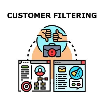 Customer filtering process and client selection icon Stock Illustration